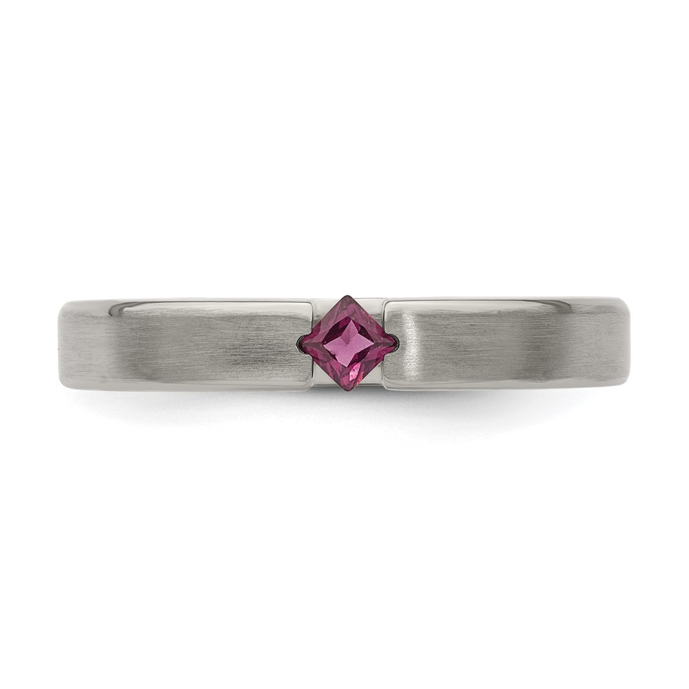 Titanium Tension-set Square Rhodolite Garnet Brushed 4mm Band Ring Size 7