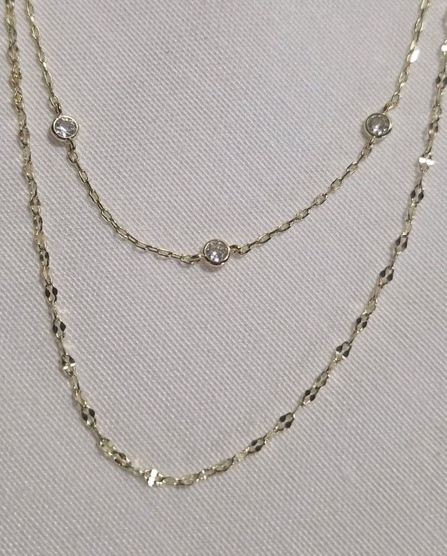 Layered Station Necklace Metal Lobster Clasp Adjustable