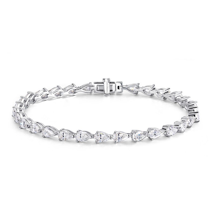 Full Pear Cut Real Moissanite Women Tennis Bracelet 925 Sterling Silver Chain