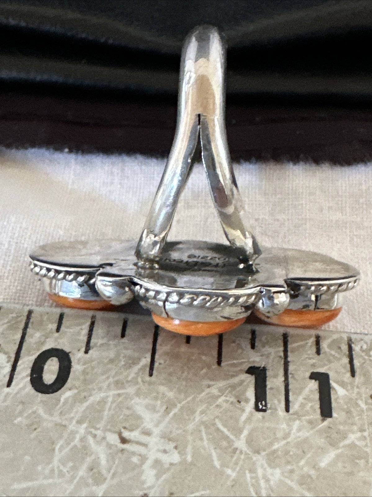 Orange Spiny Oyster Cluster Navajo Sterling Silver Ring Size 6.5 19185