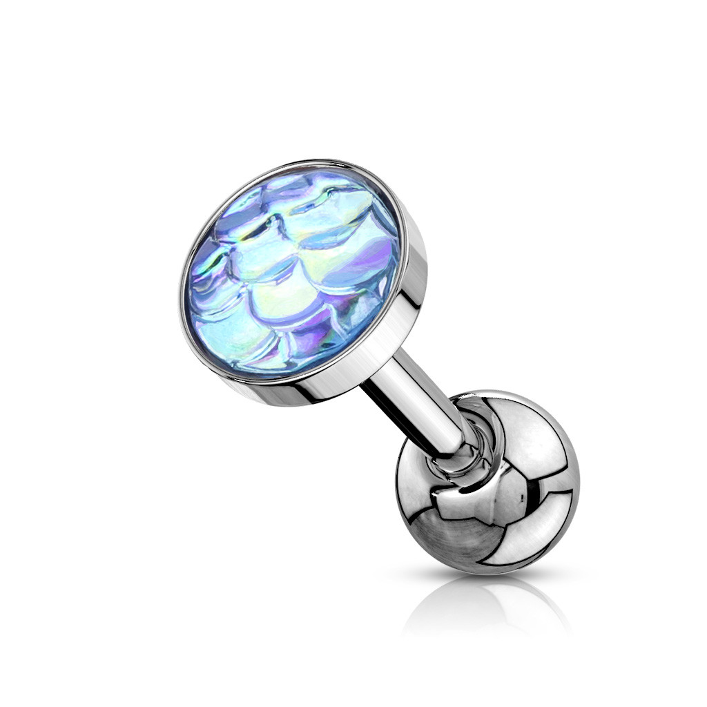 Mermaid Scale Flat Set Top Surgical Steel Cartilage Barbell Stud Earring 16G