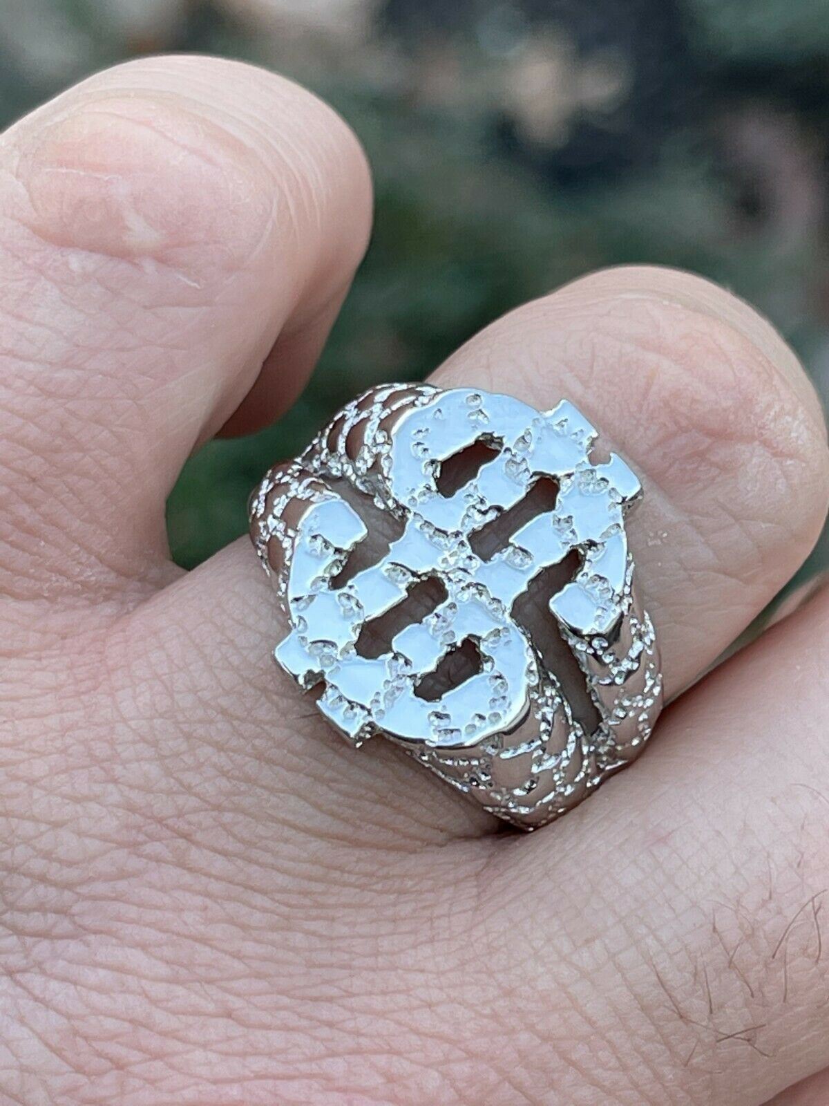 Real Solid 925 Sterling Silver Mens Hip Hop Nugget Dollar Sign $ Pimped Out Ring