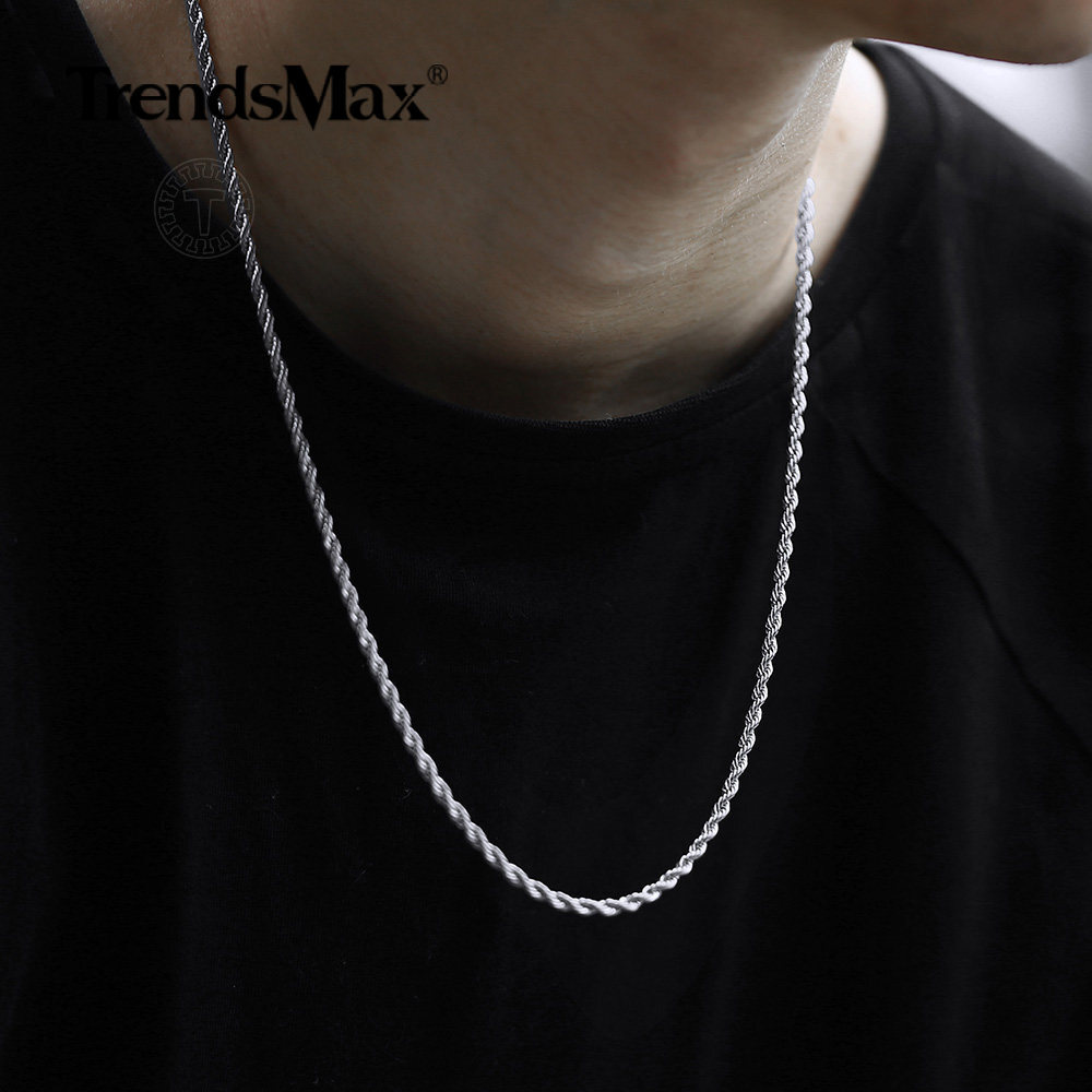 Classy Men Women 3mm Silver Stainless Steel Twisted Rope Chain Necklace 16-30″