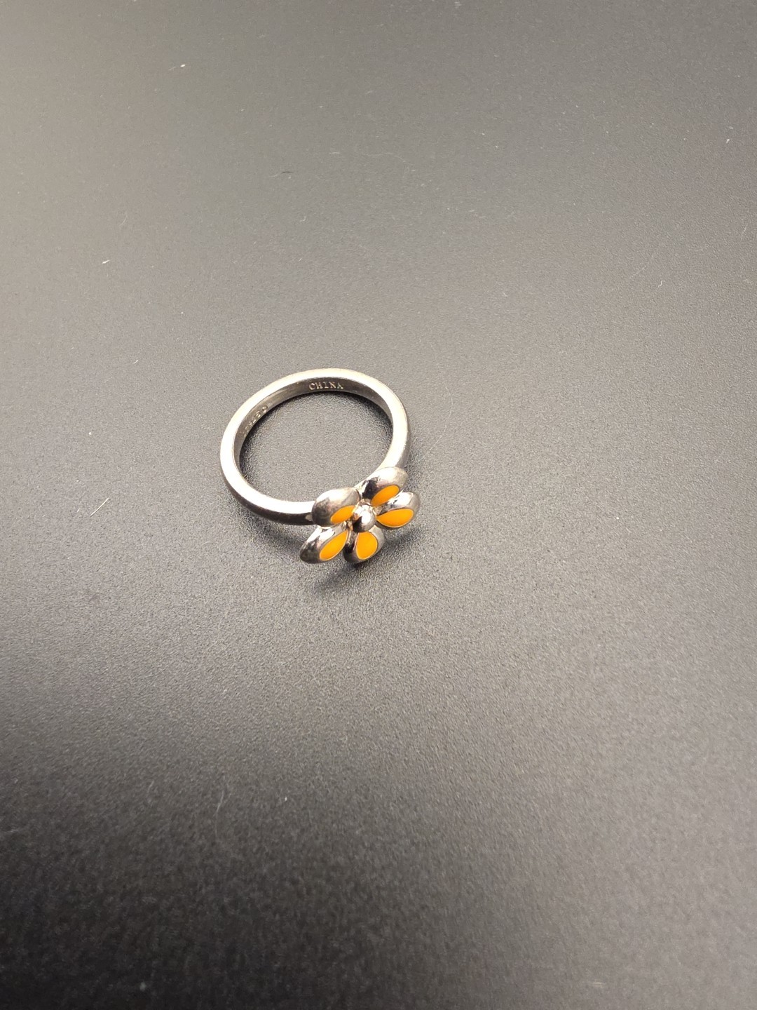 Sterling Silver Stackable Expressions Polished Orange Enameled Flower Ring –