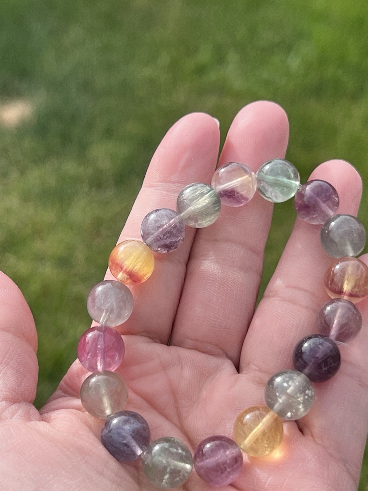 Rainbow Fluorite Beaded Bracelet – Stretchable (11 mm)
