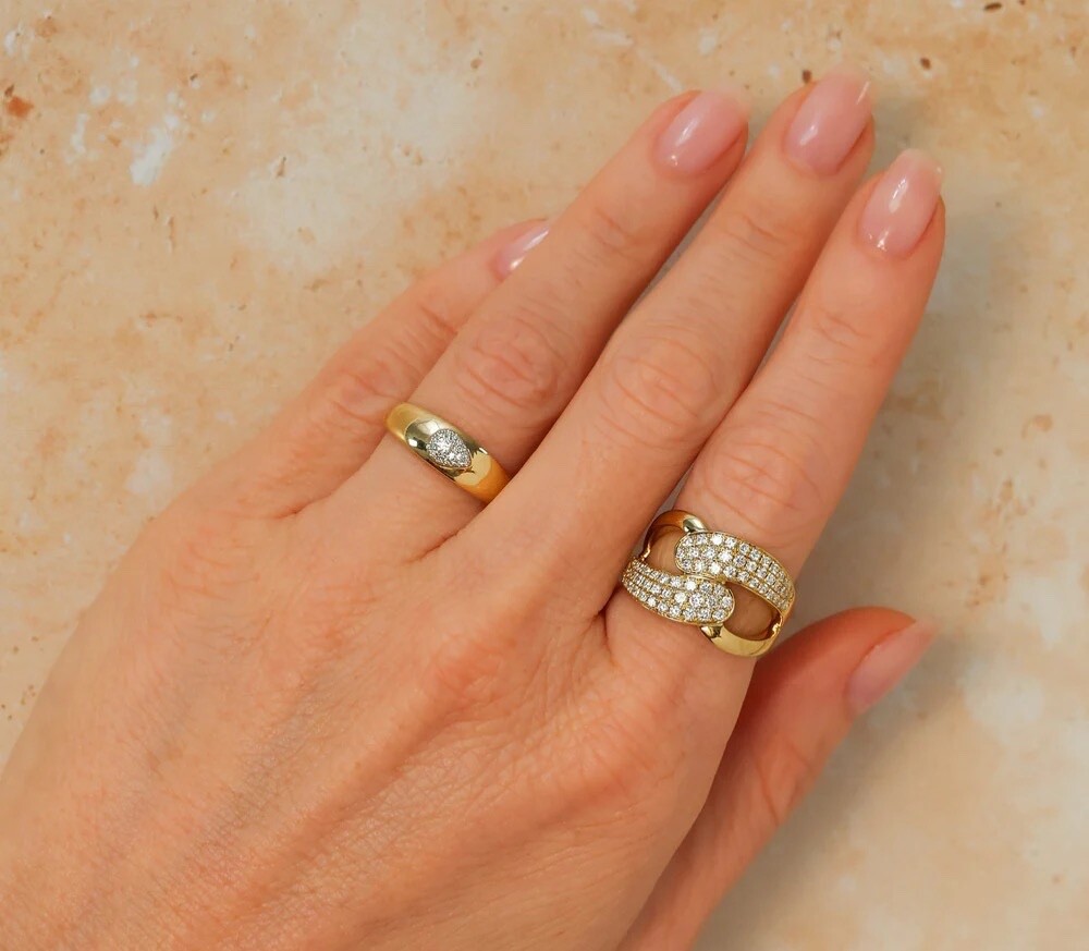 14K Yellow Gold Diamond Cocktail Ring Natural 0.08 CT Right Hand Statement