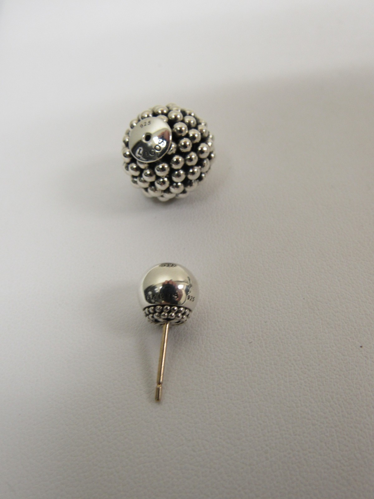 Designer LAGOS Sterling Silver Signature Caviar Double Ball Stud Earrings
