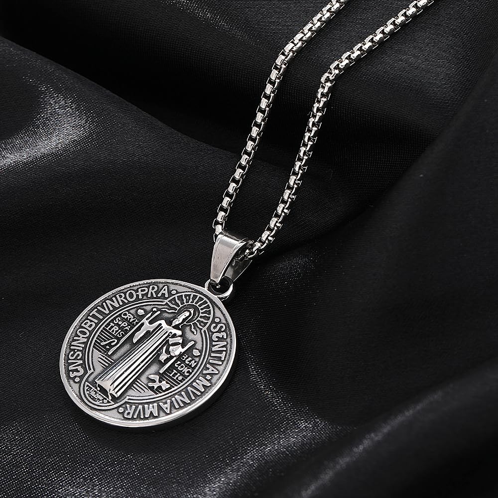 Collar colgante religiosa medalla de San Benito de acero inoxidable