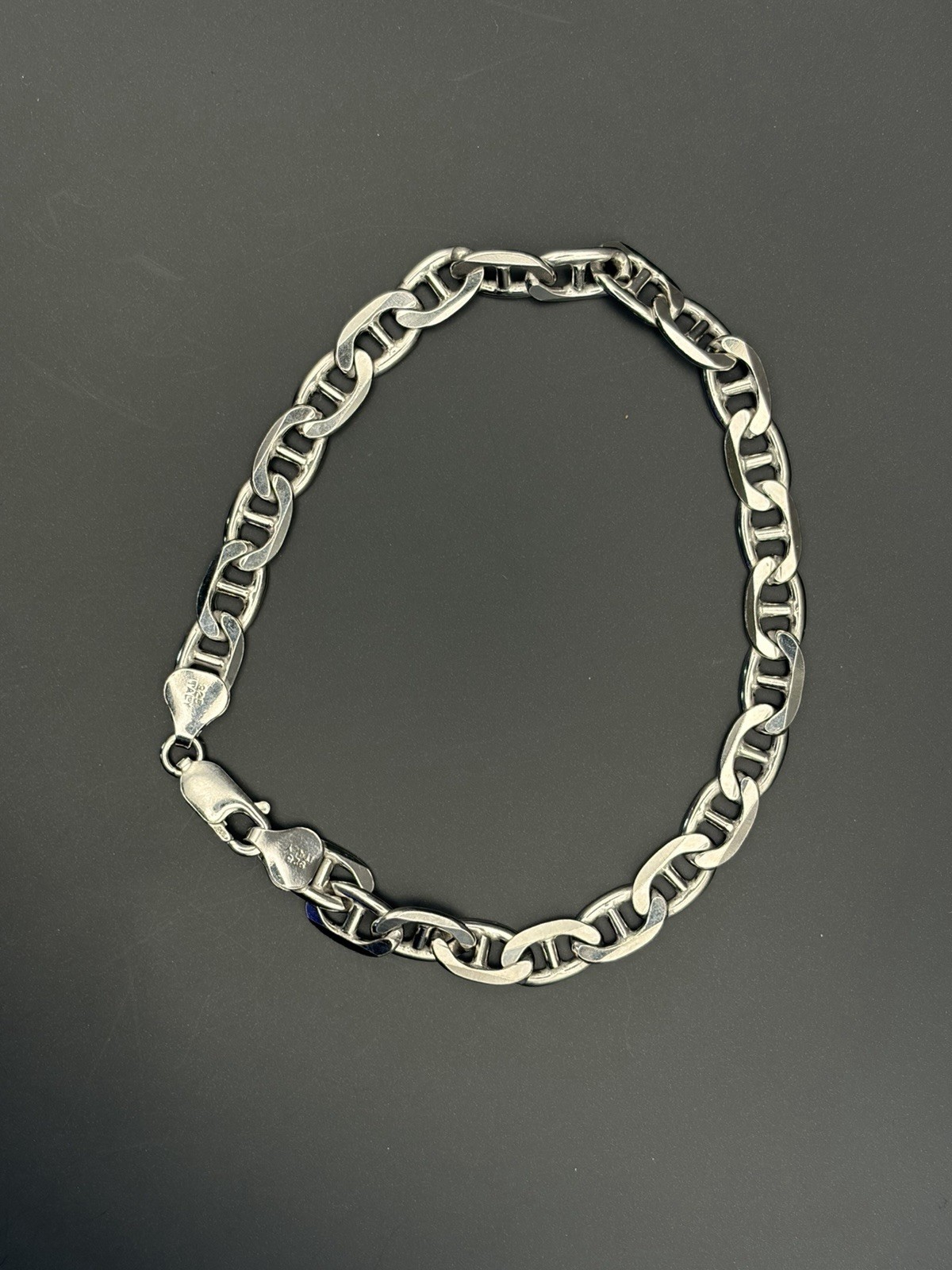 925 Sterling Silver Figaro Chain Bracelet w/ Lobster Clasp Italy Signed KA 1772