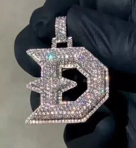 Custom Letter “D” Pendant 2.00 Ct Real Moissanite 14K White Gold Plated Silver