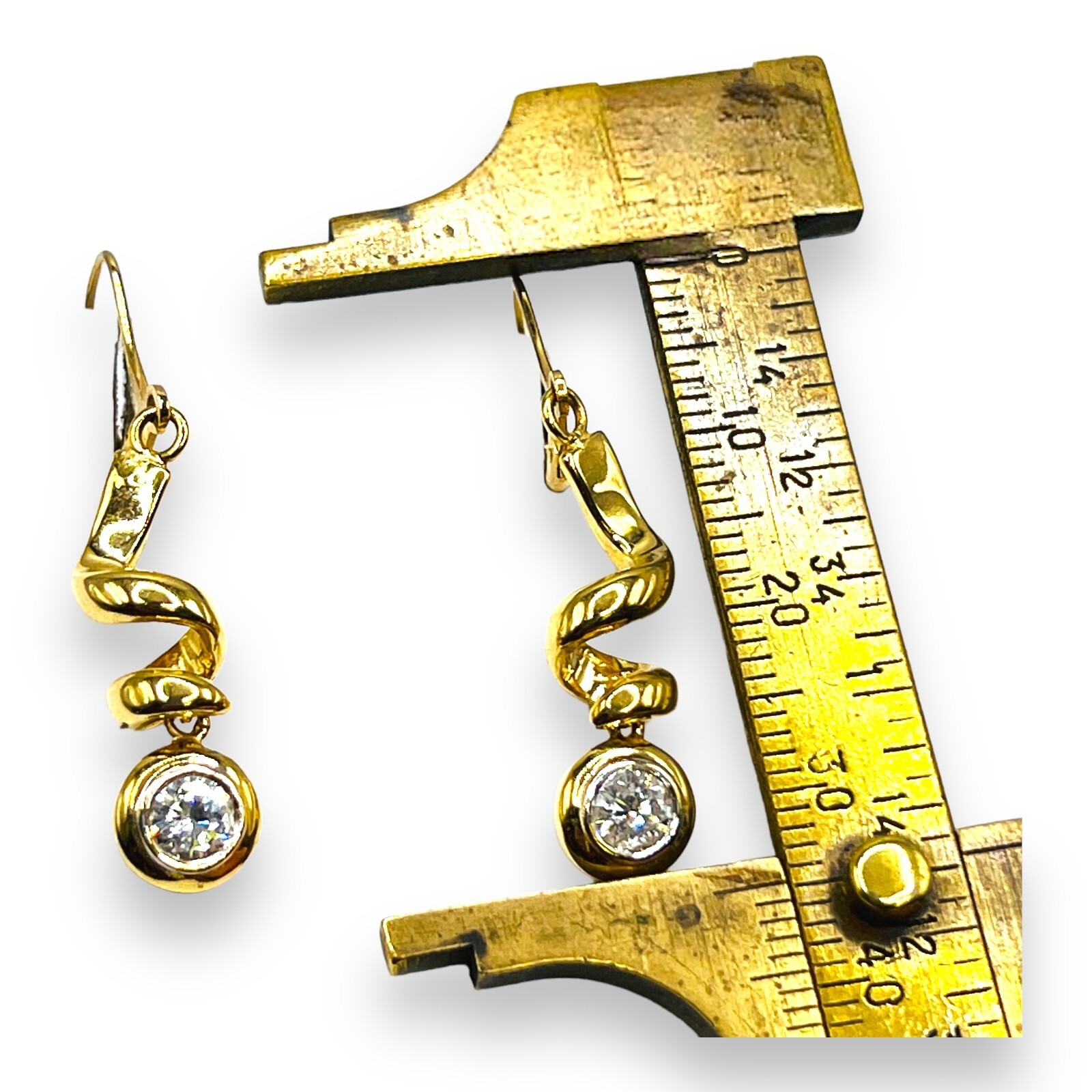.70ct Natural Diamond Bezel Set 14k Yellow Gold Drop Dangle Earrings 4.40 Grams