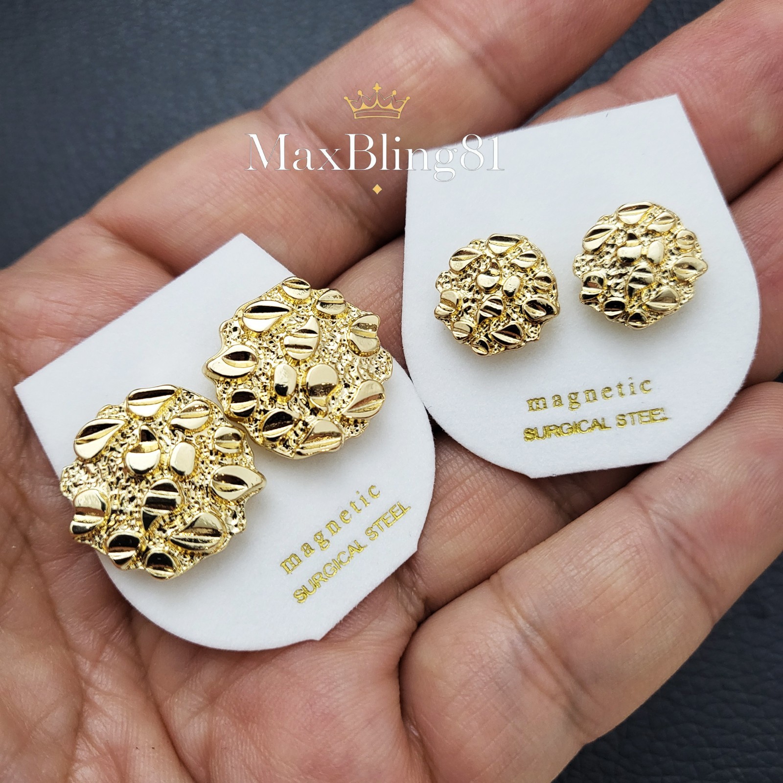 Hip Hop Jewelry Cookie Nugget Magnetic Iced Gold plated Bling Earrings Unisex