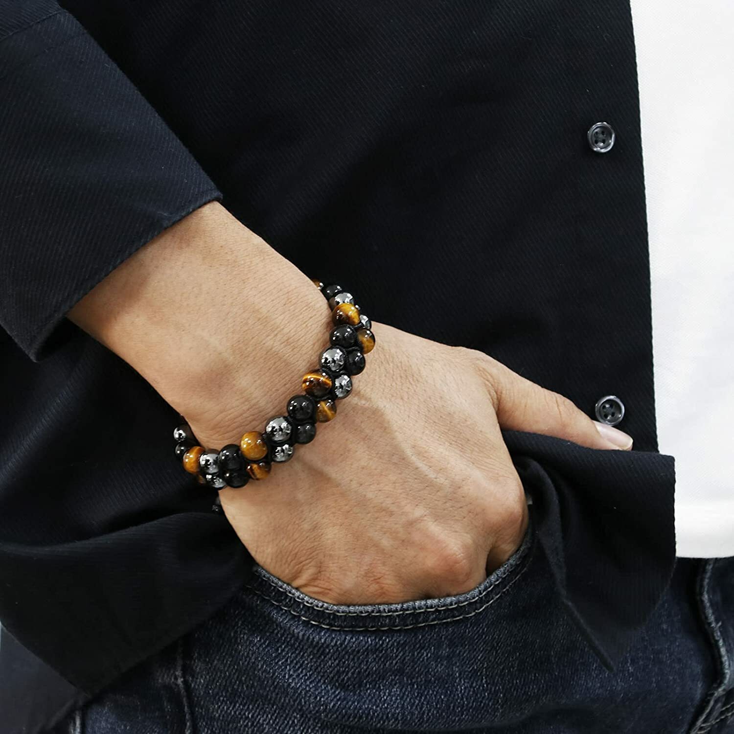 Natural Stone Bead Double Layer Braided Bracelet Bangles Healing Therapy Jewelry