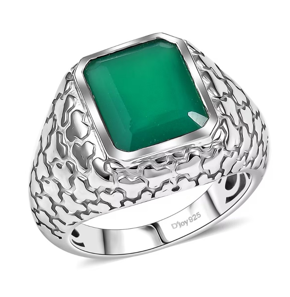 D’Joy Verde Onyx 5.85 ctw Art Deco Ring Size 6 in Rhodium Over Sterling Silver