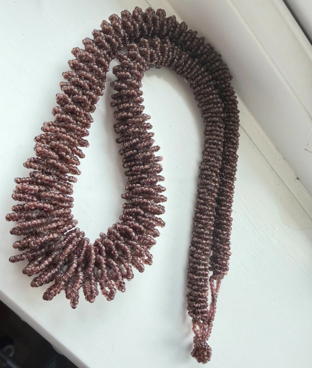 Big Chunky Long Statement Vintage Necklace, Brown Glass Seed Beads