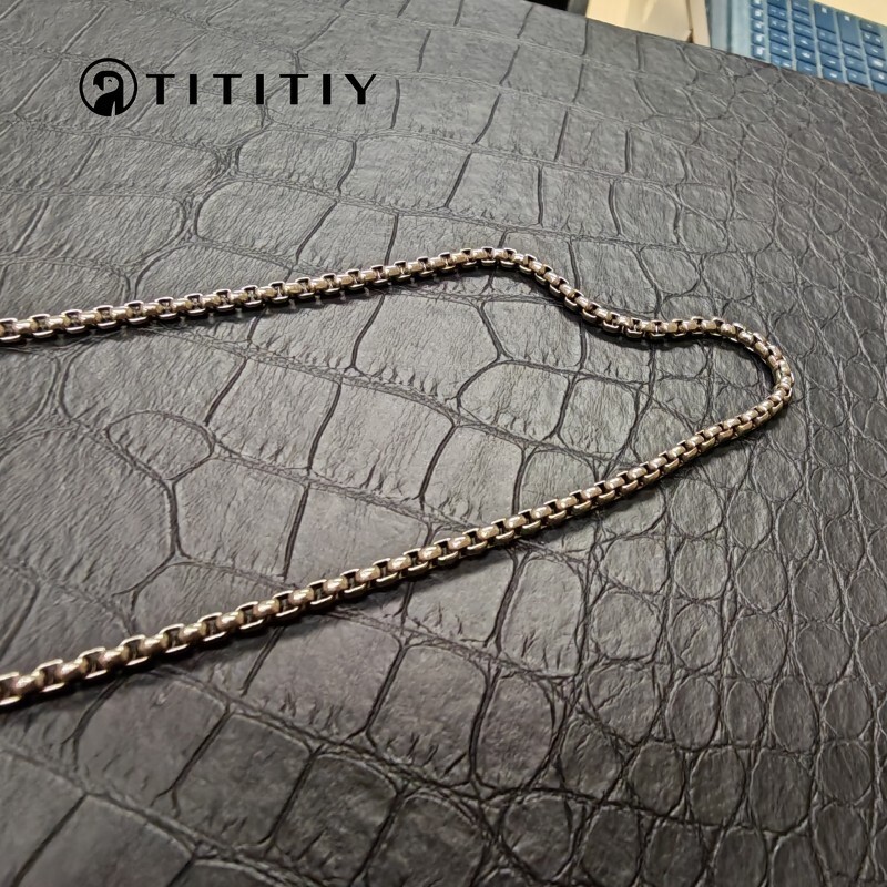 Pure Titanium Necklace 3mm wide Square Box Chain Anti Allergic Classics 19.7inch