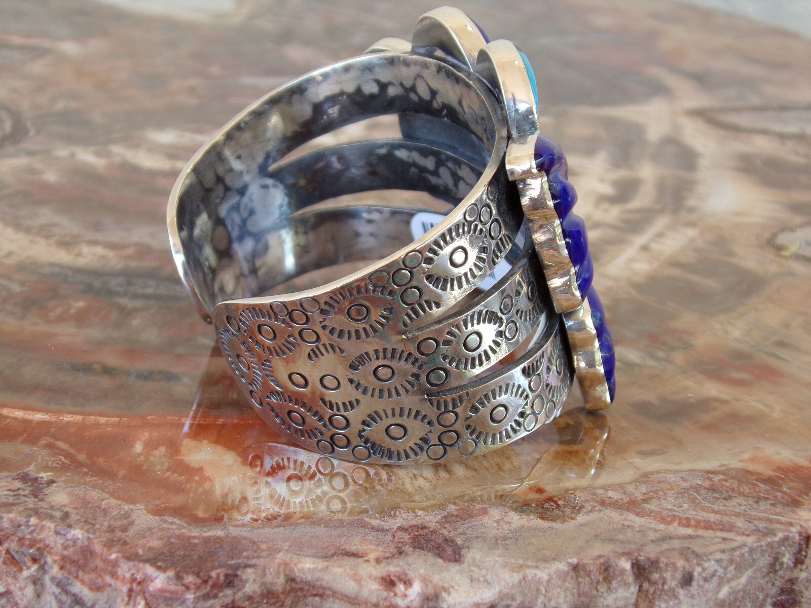 FEDERICO JIMENEZ Sterling & Natural Lapis -Turquoise Butterfly Bracelet 6 3/8 In