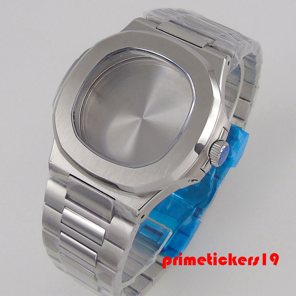 Square Brushed 40mm Watch Case Sapphire Bracelet Dial Hands Set Fit NH35 NH36