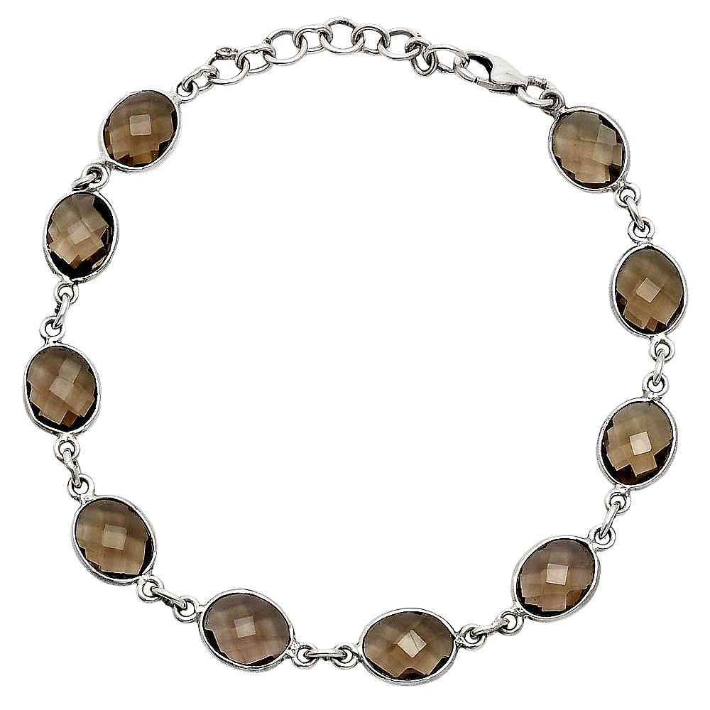 Premium Quality Smoky Quartz Checker Briolette 925 Silver Bracelet B-1001