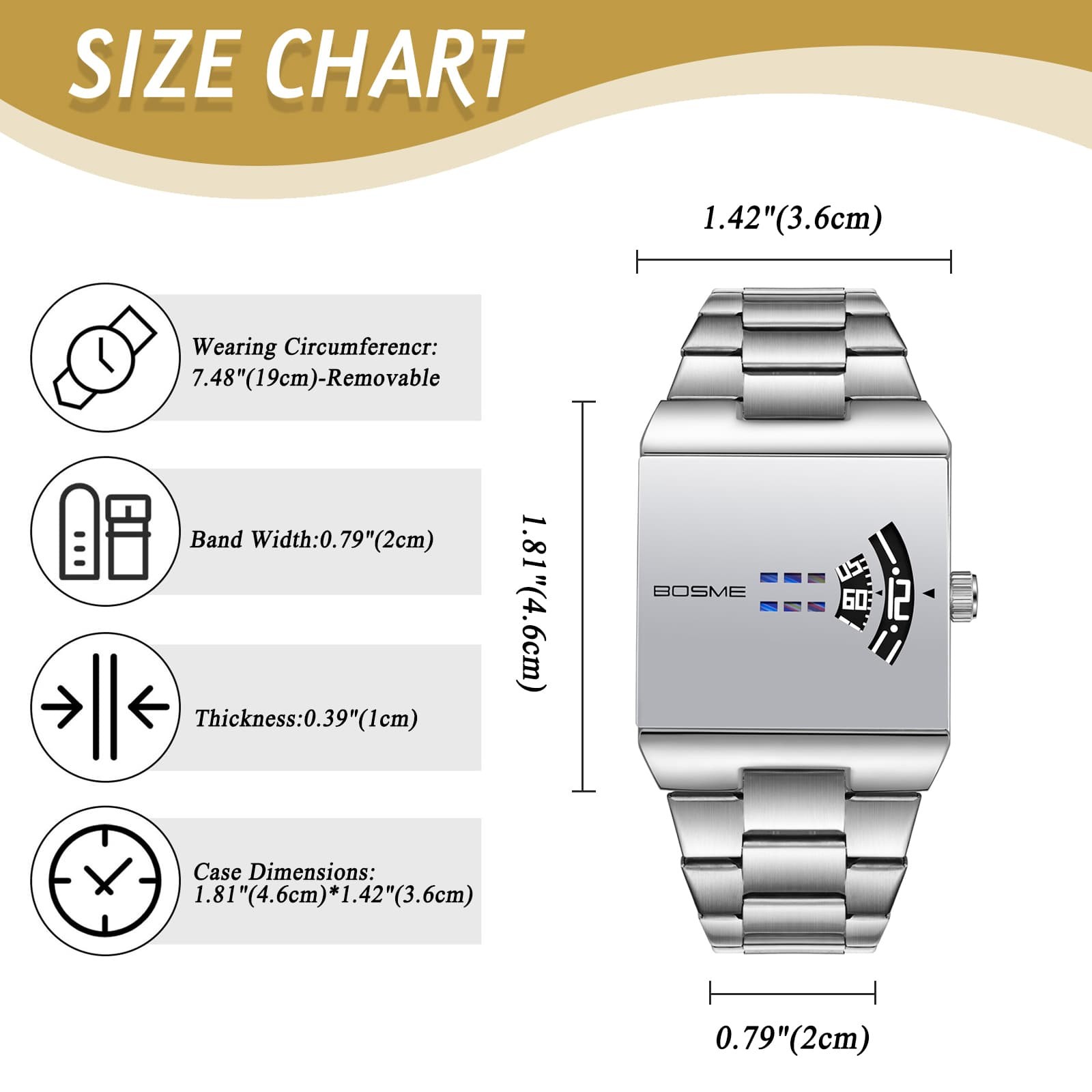 Men’s Steampunk Stainless Steel Square Wrist Watch No-Hand Jumping Hour Display