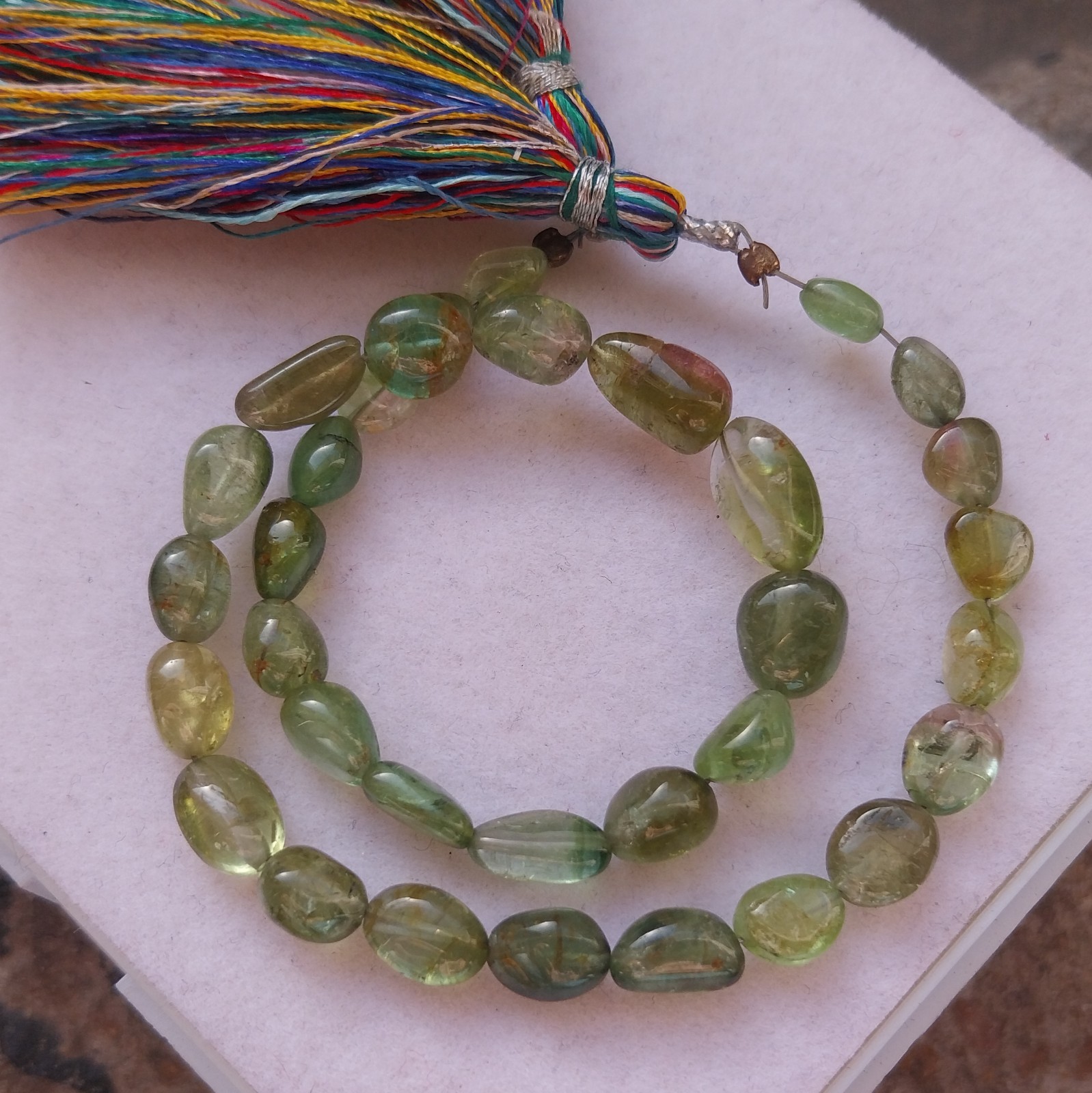 56 Carat 5×6 to 6.5×7 MM Natural Green Bi Color Tourmaline Tumble 10 Inch Beads
