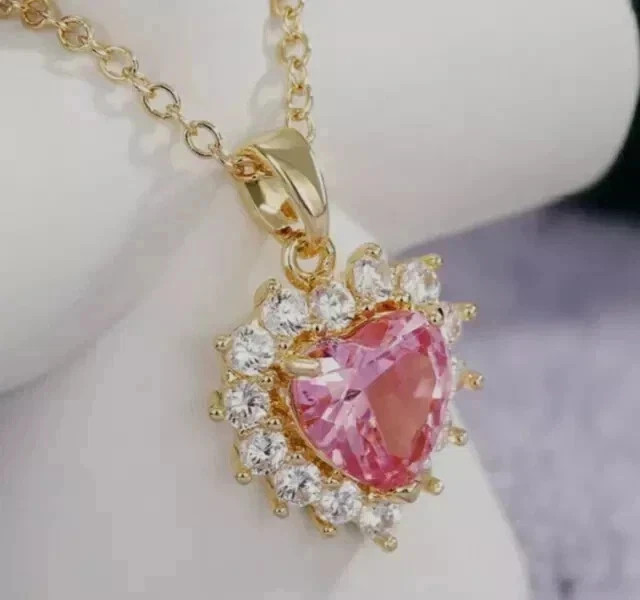 Women’s Halo Pendant 2CT Lab Created Heart Cut Sapphire 14K Yellow Gold Plated