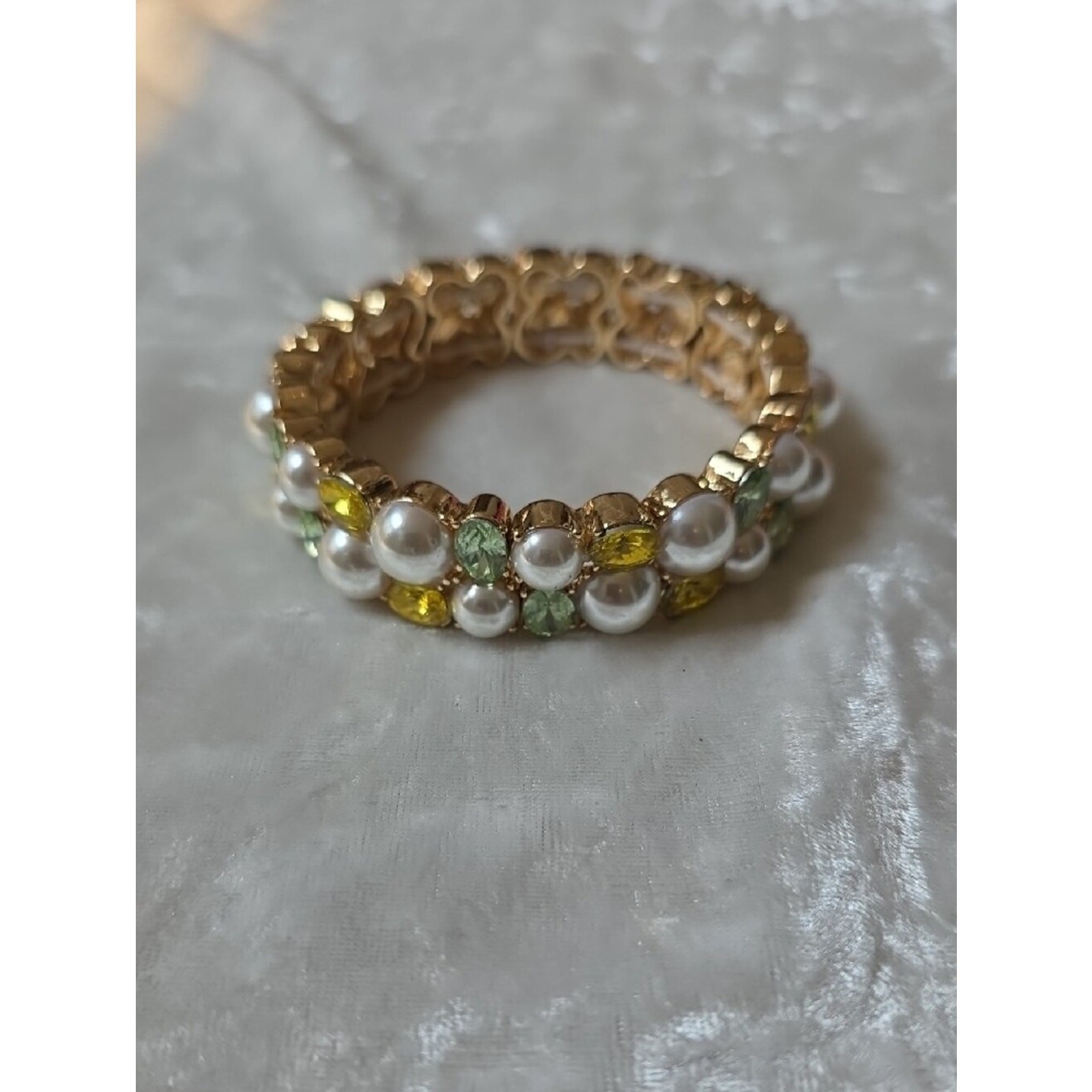 Charter Club Pearl Stretch Bracelet with Yellow and Light Green Crystals