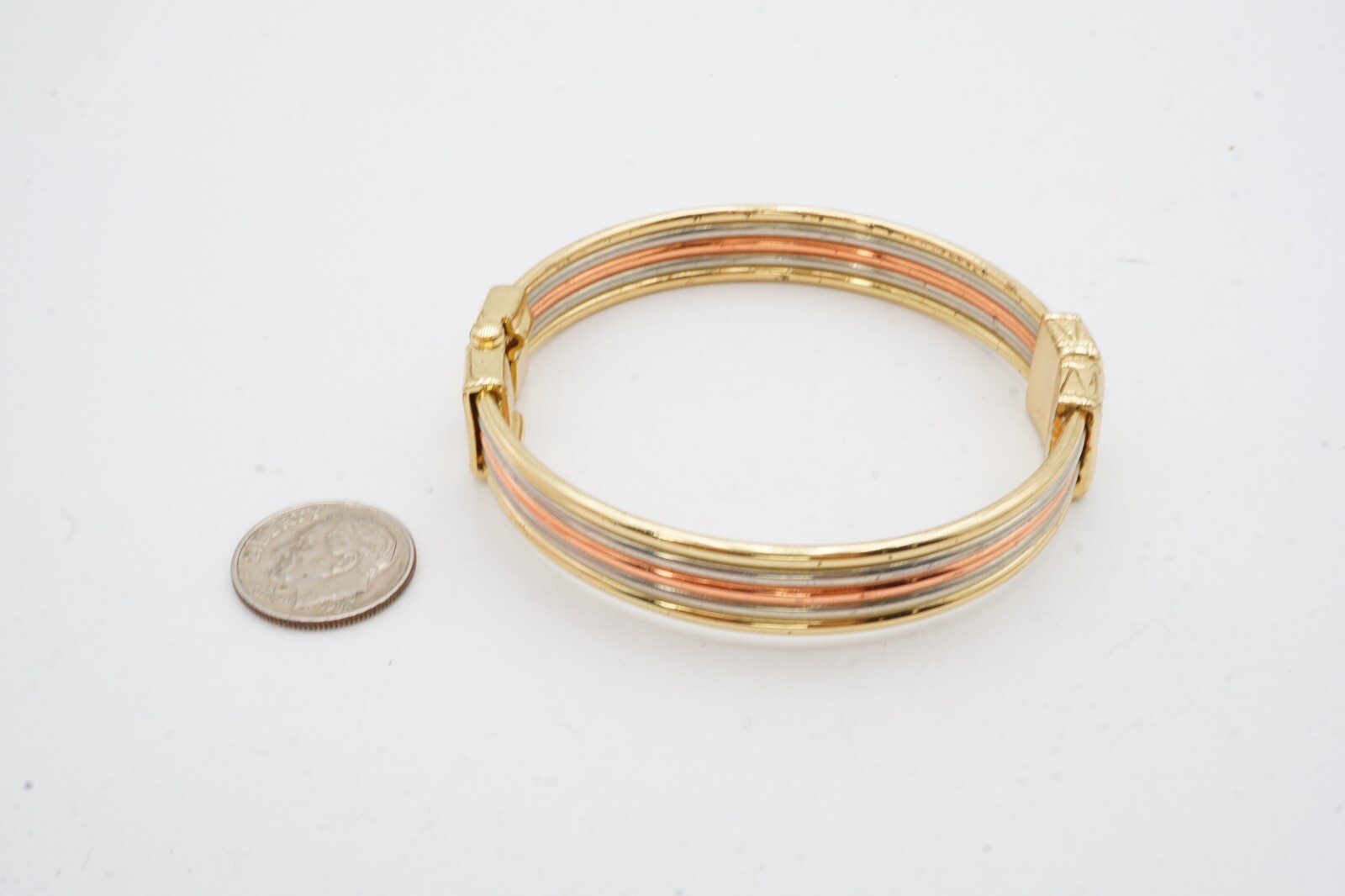 Vintage Bangle Bracelet Silver Gold Copper Tone 7.25″