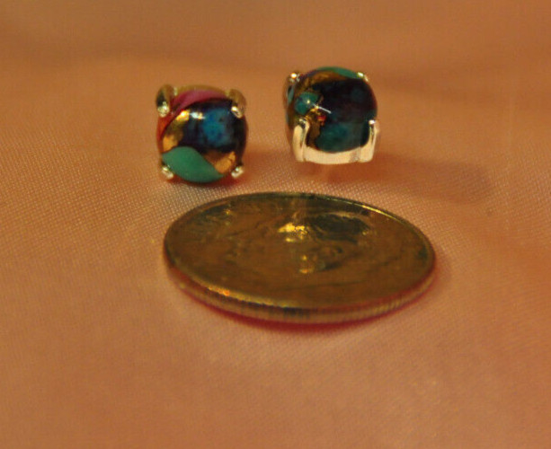 DALIHA COPPER TURQUOISE MULTI COLORED CABOCHON ROUND SHAPE 6MM STUDS