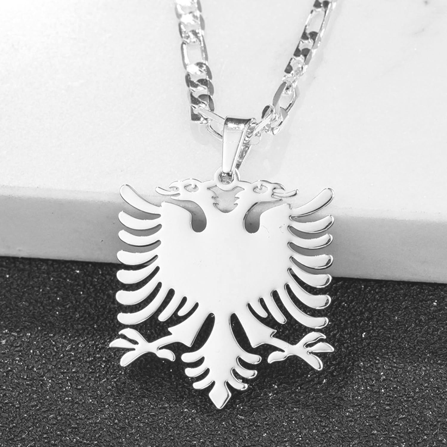 18K Gold Plated Albania Eagle Pendant Necklace for Men Polishing Stainless St…