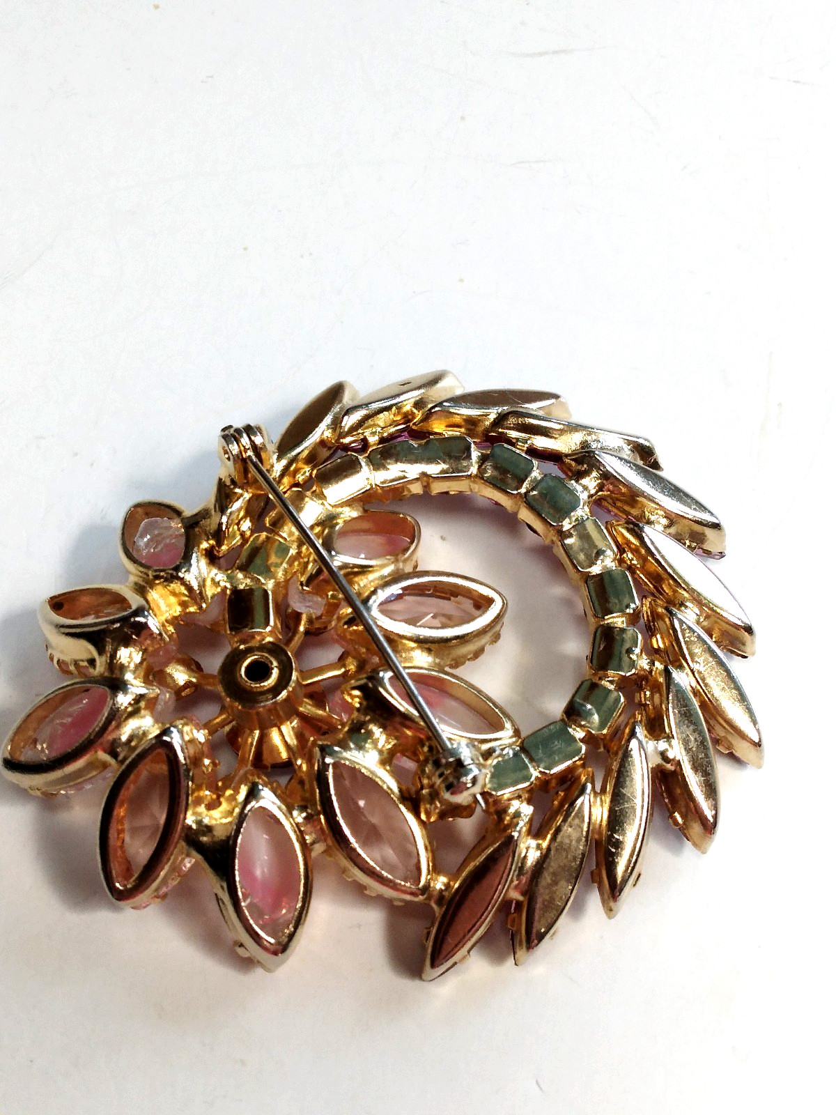 Juliana Pink Brooch Givre Lava Glass Dark Pink Navetts Gold Tone Rivet Prong Set