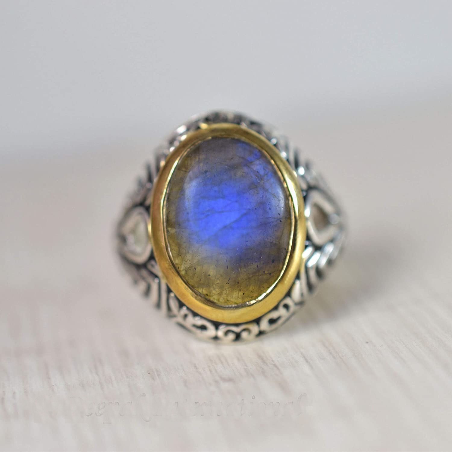 Solid 925 Sterling Silver Natural Blue Labradorite Gemstone Men’s Unisex Ring