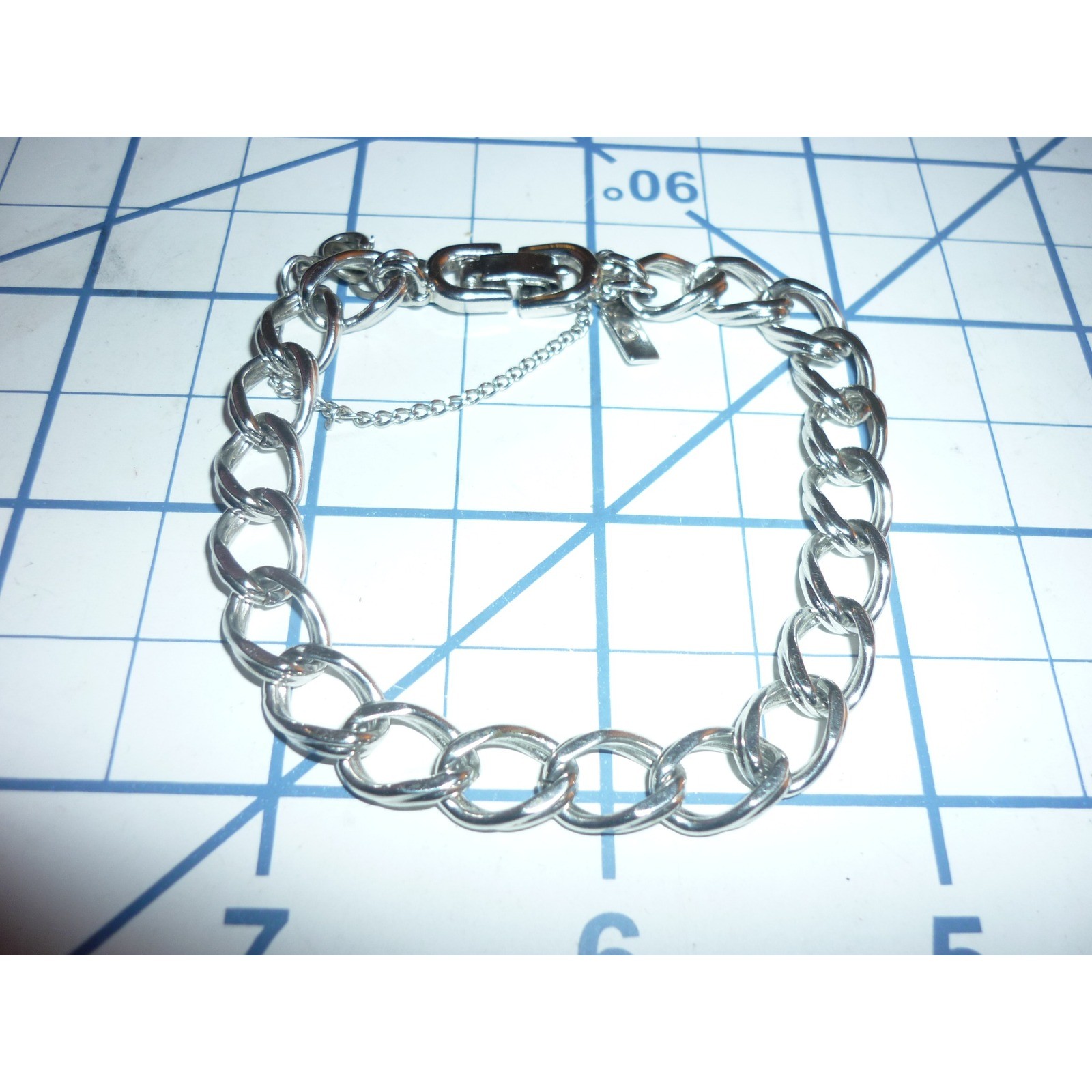 Monet Silver Tone Curb Link Bracelet with Safety Chain 7.5 Inch Vintage