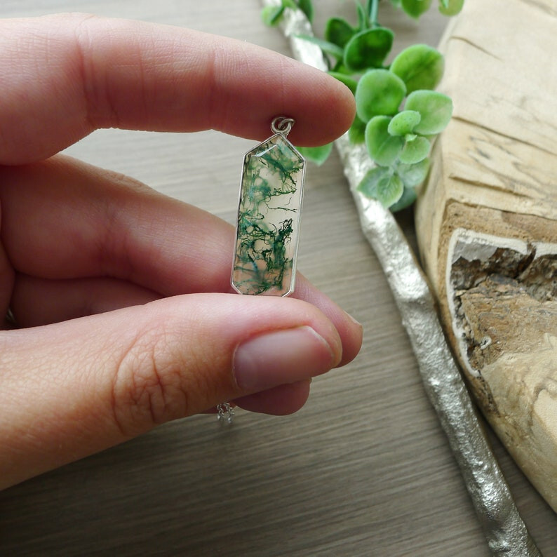 Green Moss Agate Necklace Pendant 925 Silver Jewelry Gemstone Pendant Gift Her