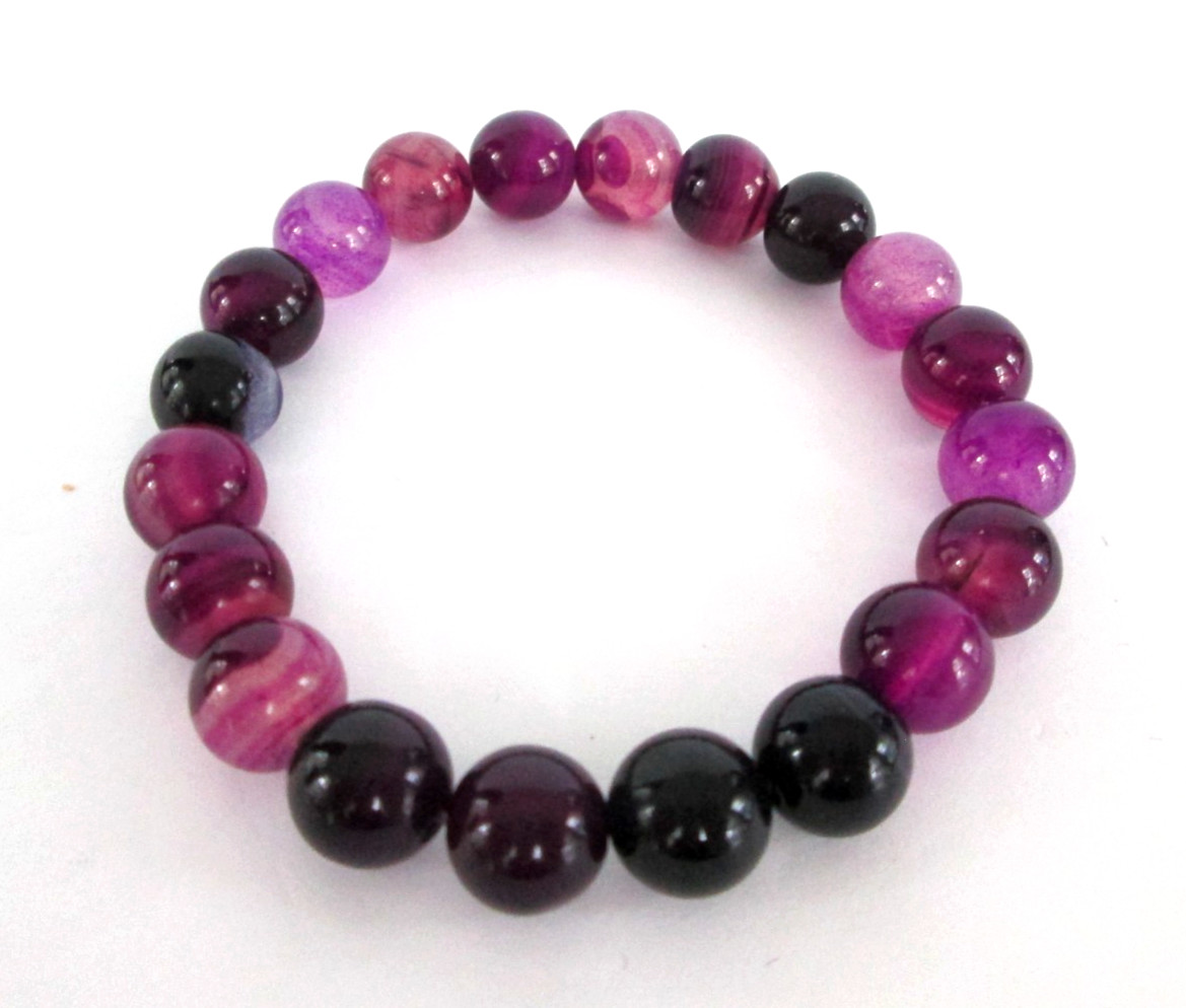 Vintage Amethyst Stretch Bracelet Round Polished Gemstone Beads Shades of Purple