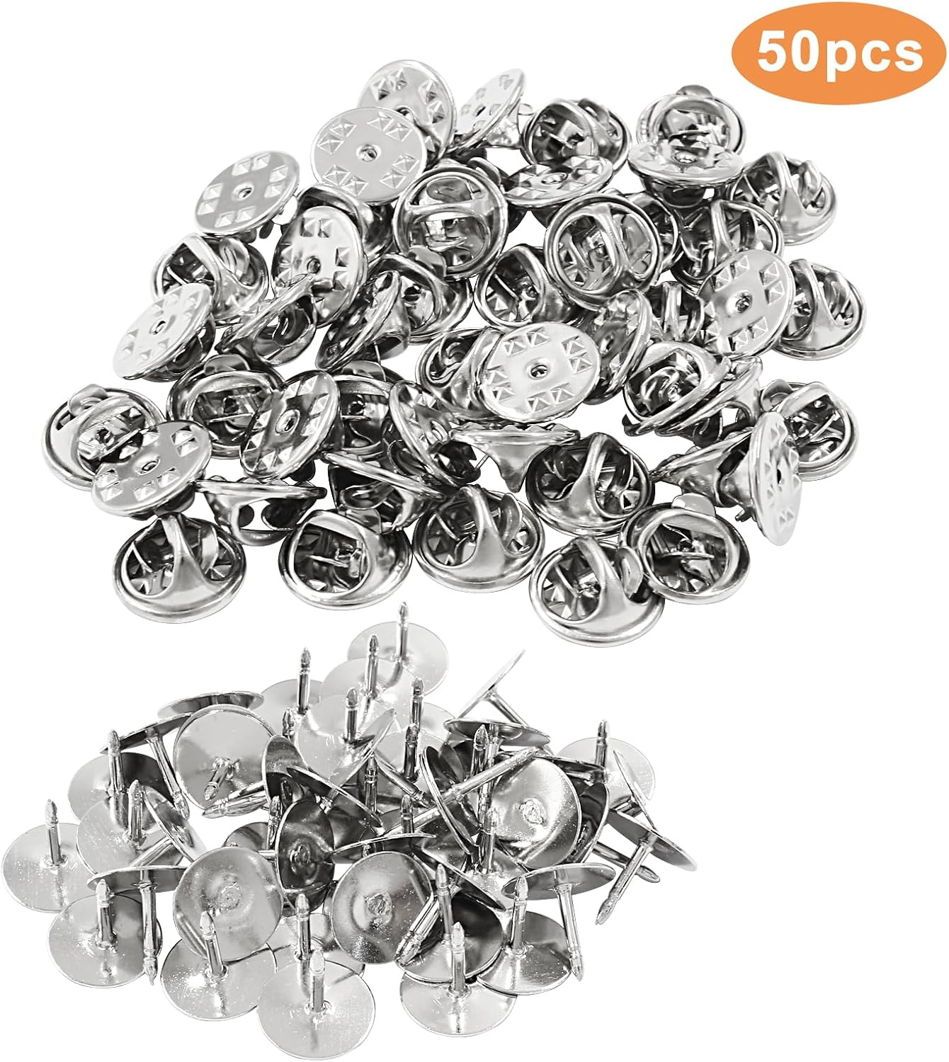 50 Pairs Silver Pin Backs Replacement | Butterfly Tie Tacks, Blank Pin Keepers