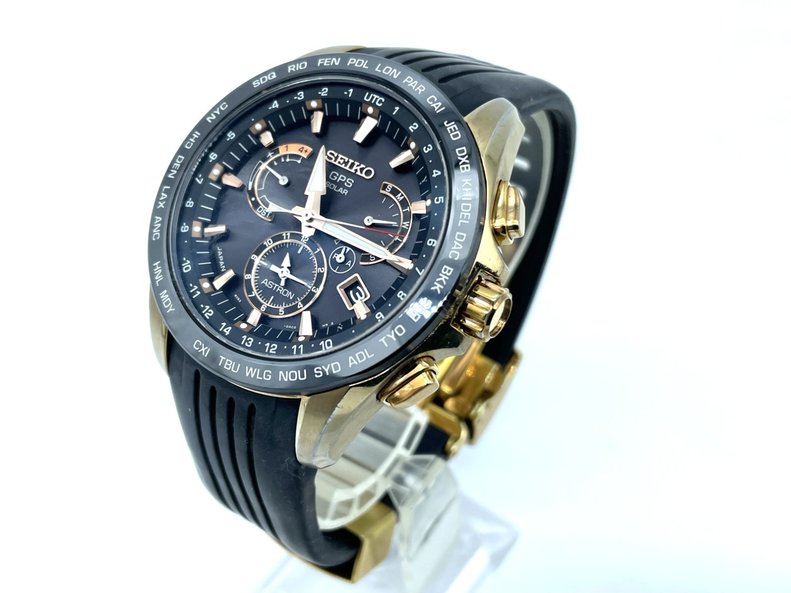 SEIKO ASTRON GPS Radio Wave Solar Men’s Watch Gold case 8X53-0AC0-2 Good coditio