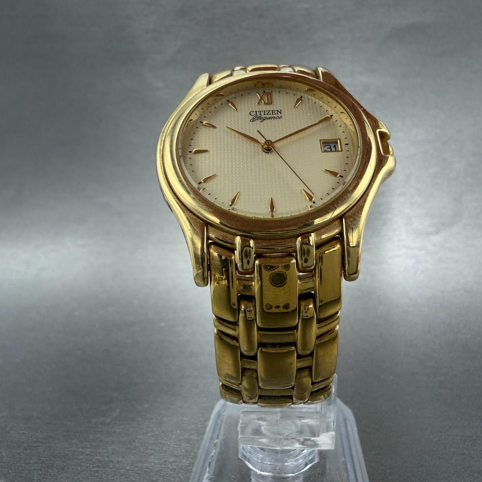 Citizen Elegance Watch Men 34mm Champagne Dial gold Tone Date 5510-H06832 NewBat