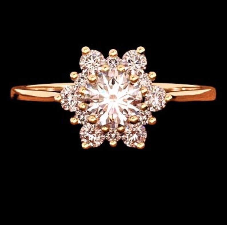 White Sapphire Snowflake Flower Ring: 18 kt Rose Gold Filled size 6 lab created