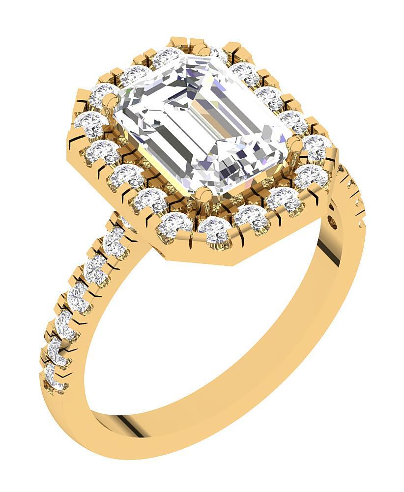 14K Gold VS F 2.60 Ct Emerald Lab Grown Diamond Halo Solitaire Engagement Ring