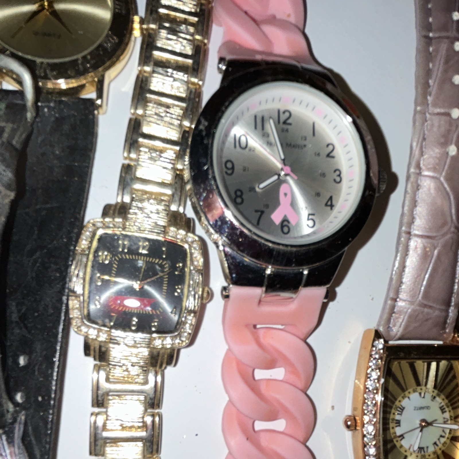 Women’s Quartz Analog Wristwatch Lot Mixed Bands Pink Orange Gold Silver