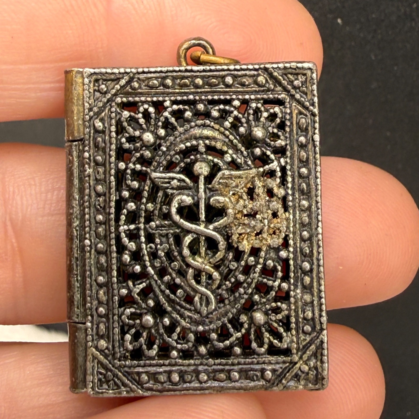 Vintage Medical Book Locket Caduceus Symbol READ