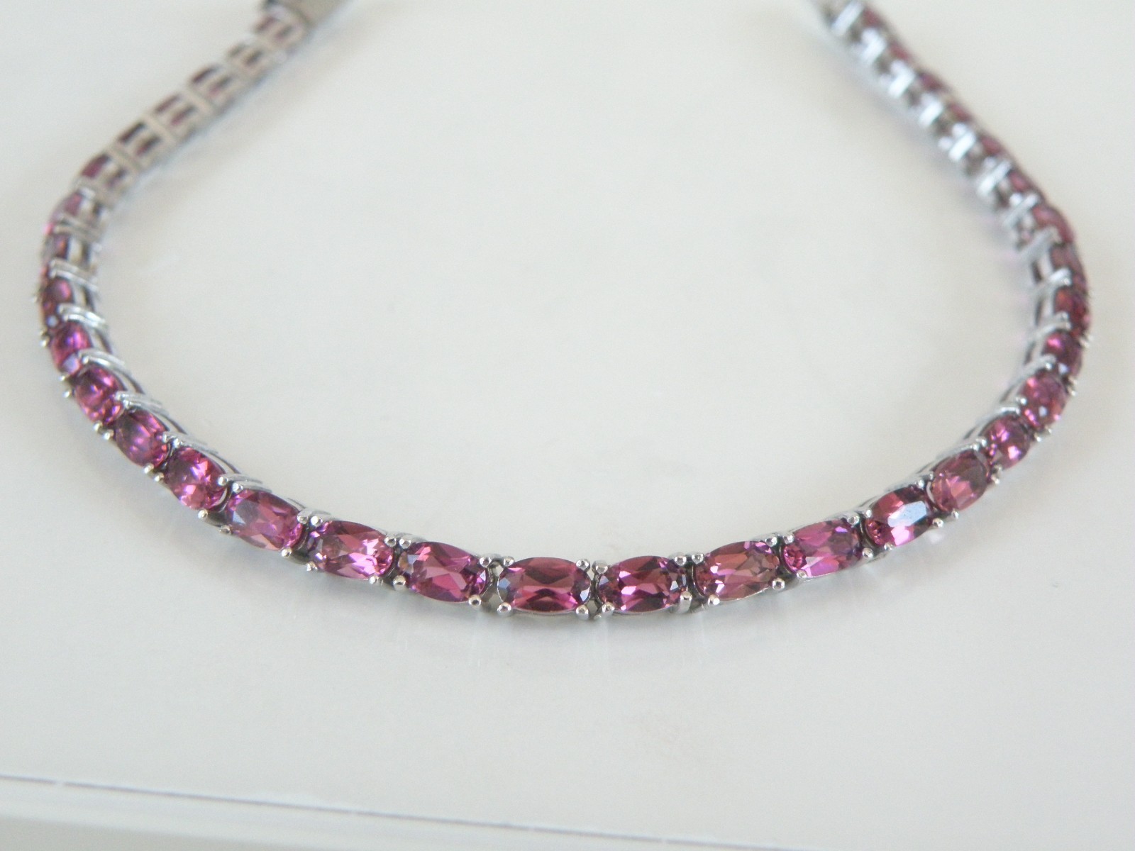 Sterling Silver 925 Rhodolite Pink Garnet Tennis Bracelet 8″