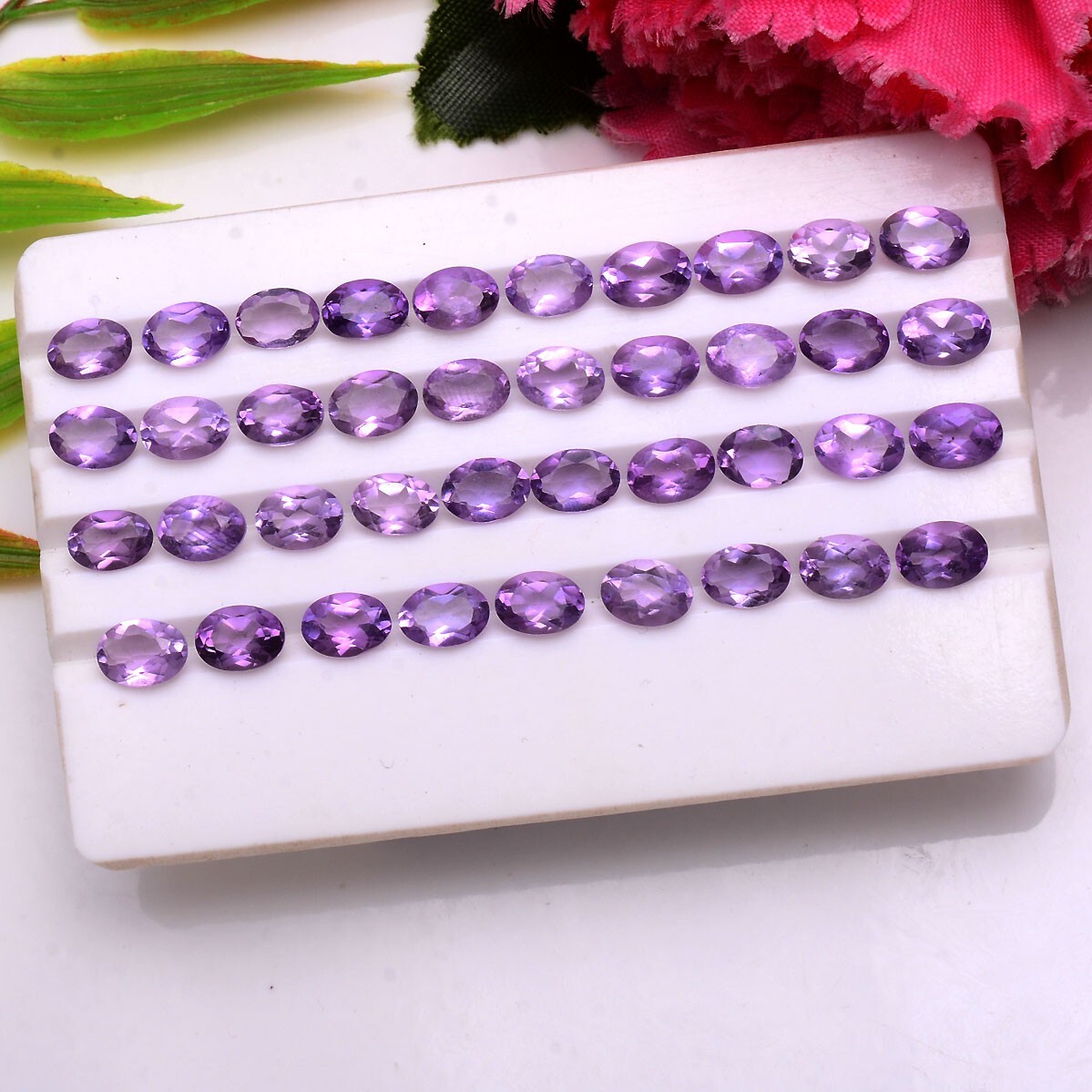 39 Pcs VVS Natural Amethyst 7mmx5mm Untreated Oval Faceted Cut Loose Gemstones