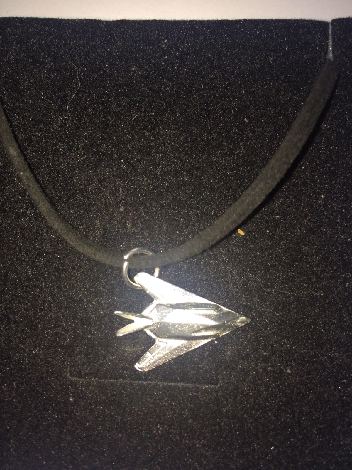 Lockheed F-117 Nighthawk C62 Stealth Pewter Pendant on a BLACK CORD Necklace