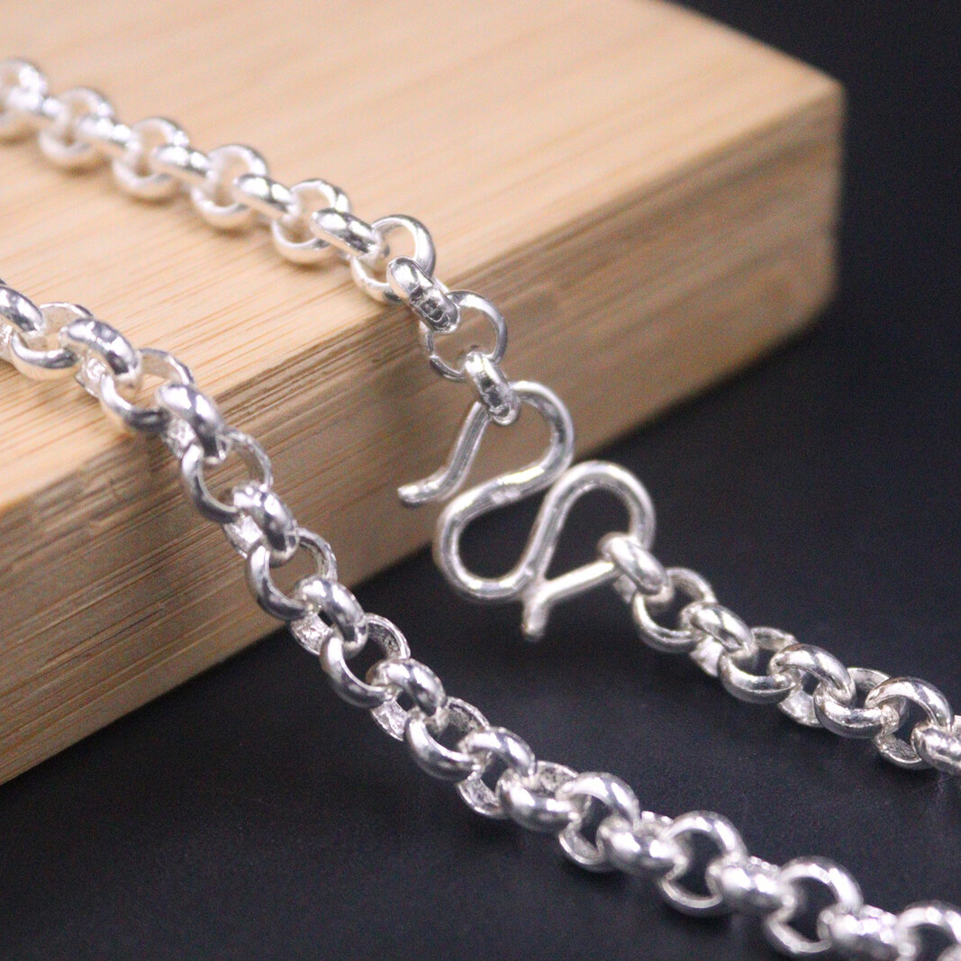 Pure 999 Fine Silver Chain For Women Men 5.5mm Rolo Link Sweater Necklace 22inch