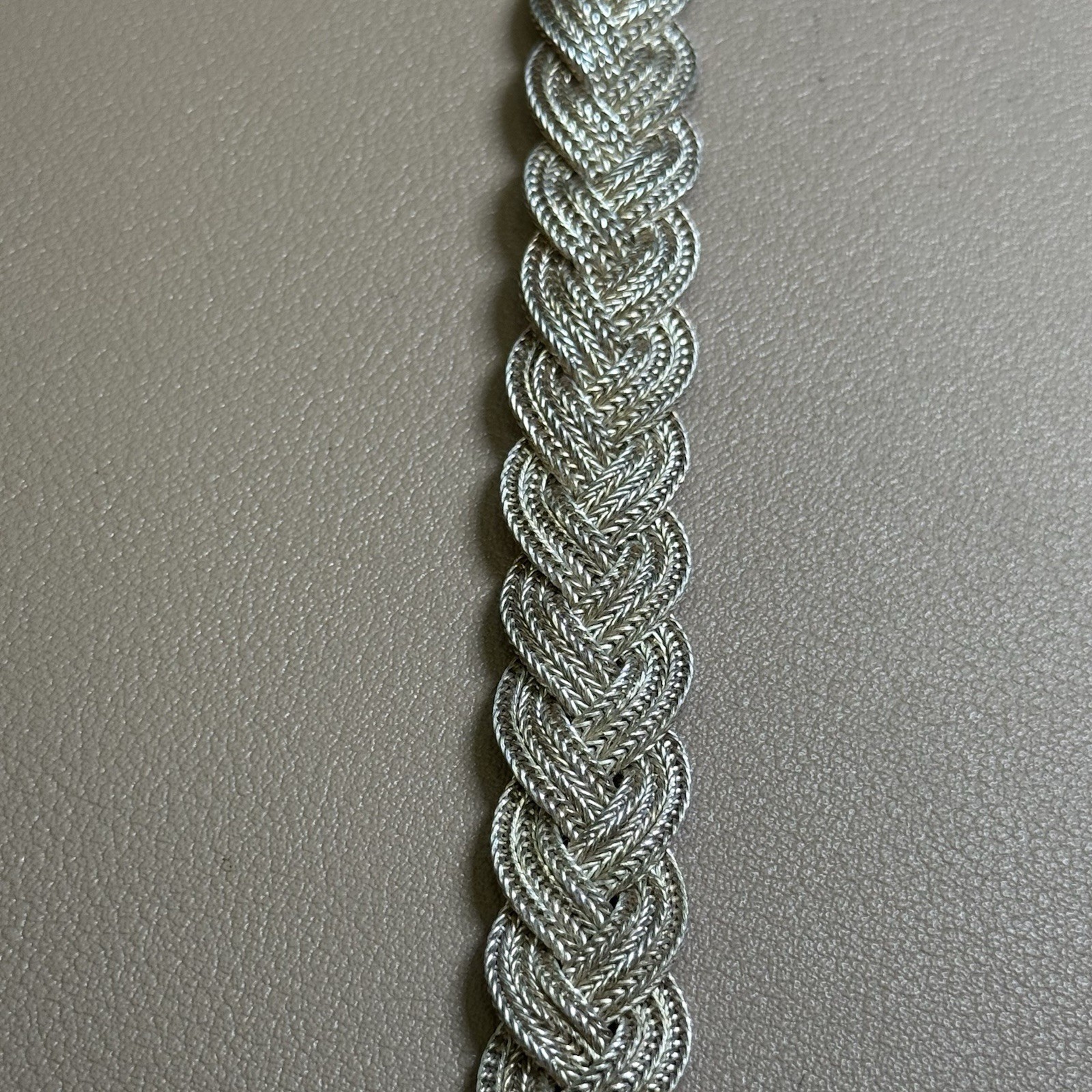 925 Sterling Silver Braided Mesh Bracelet 6.75” Slide Clasp 13.7mm