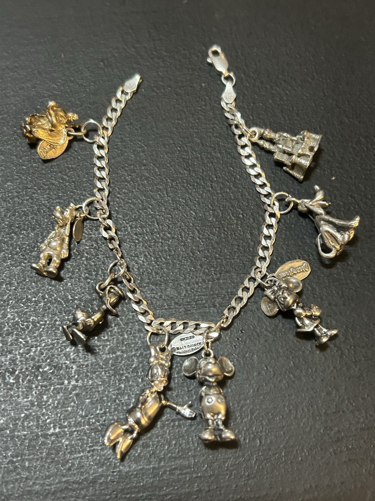 Sterling Silver Walt Disney Production Charm Bracelet 7.5 Inch