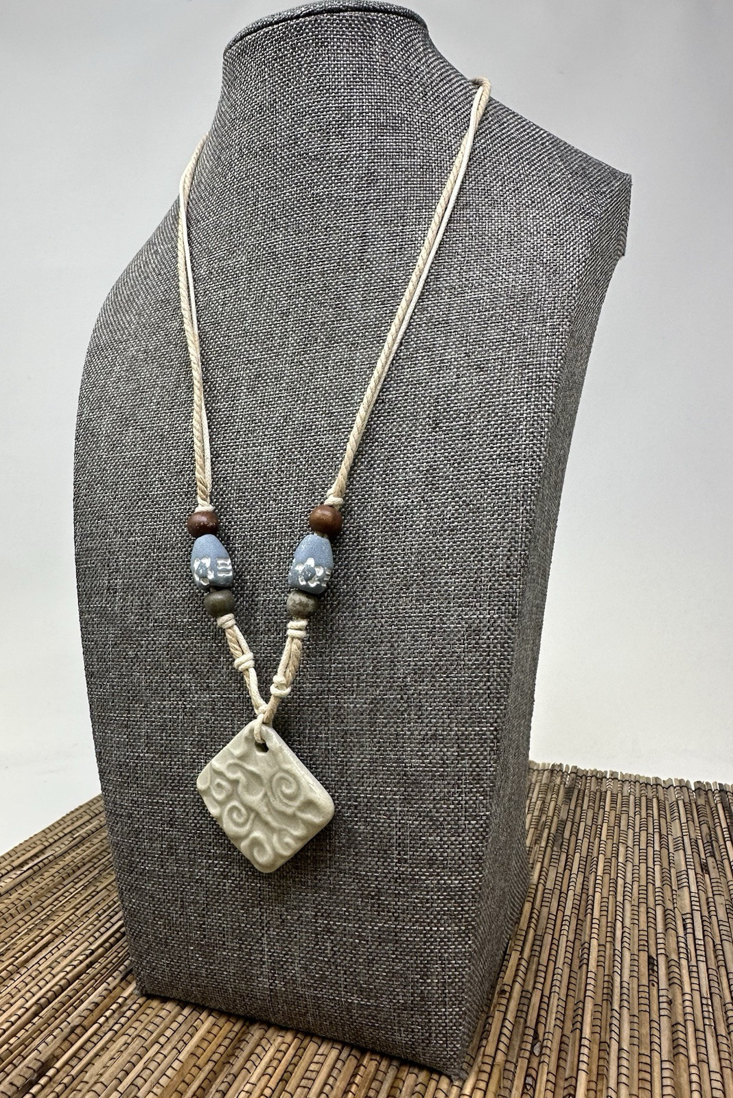 Bohemian Coastal Handmade Necklace | Sand Beige Spiral Pendant | Beach-Inspired