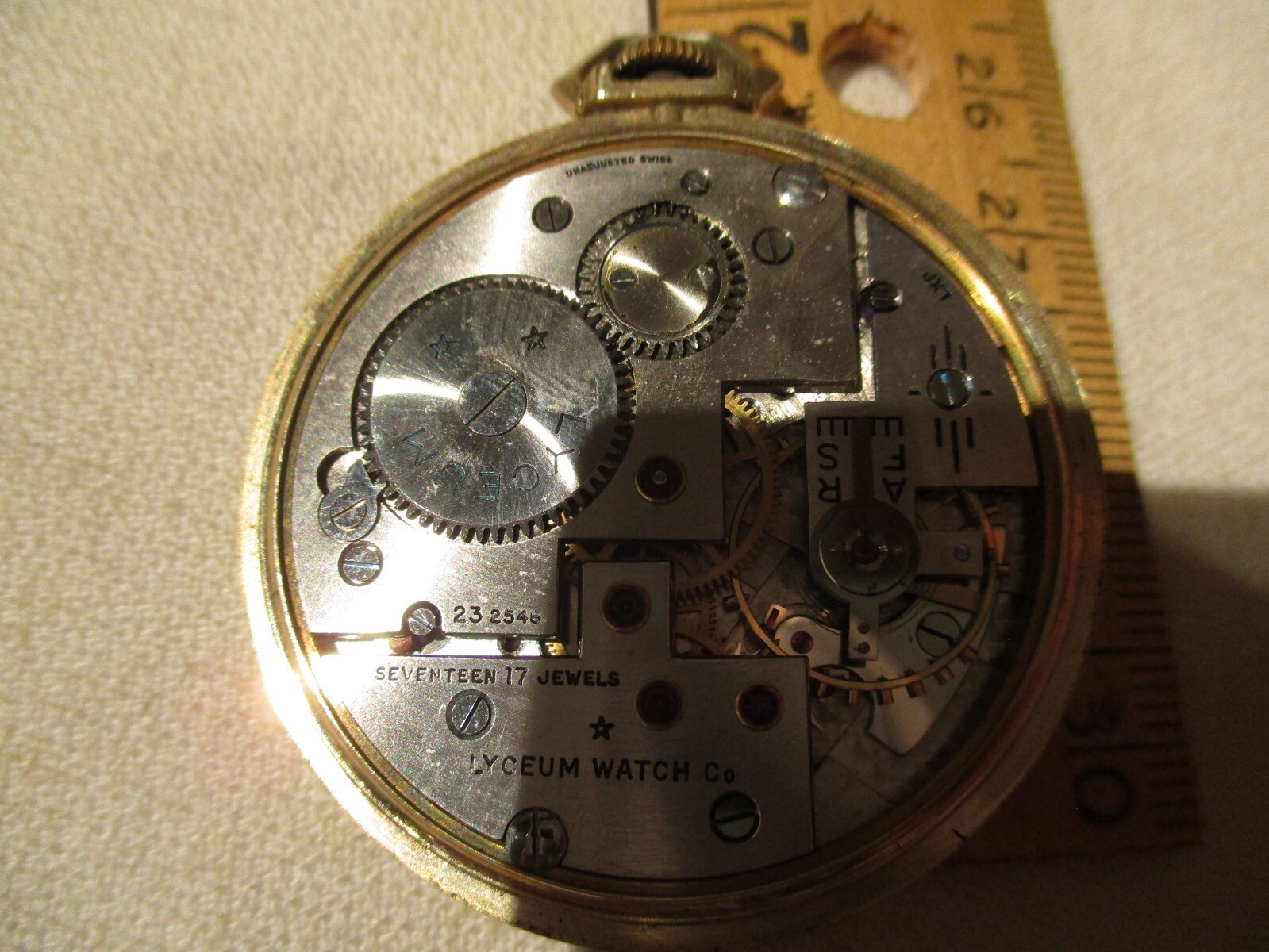 VINTAGE LYCEUM 10K GOLD FILLED YELLOW GOLD CASE 17 JEWEL MENS POCKET WATCH